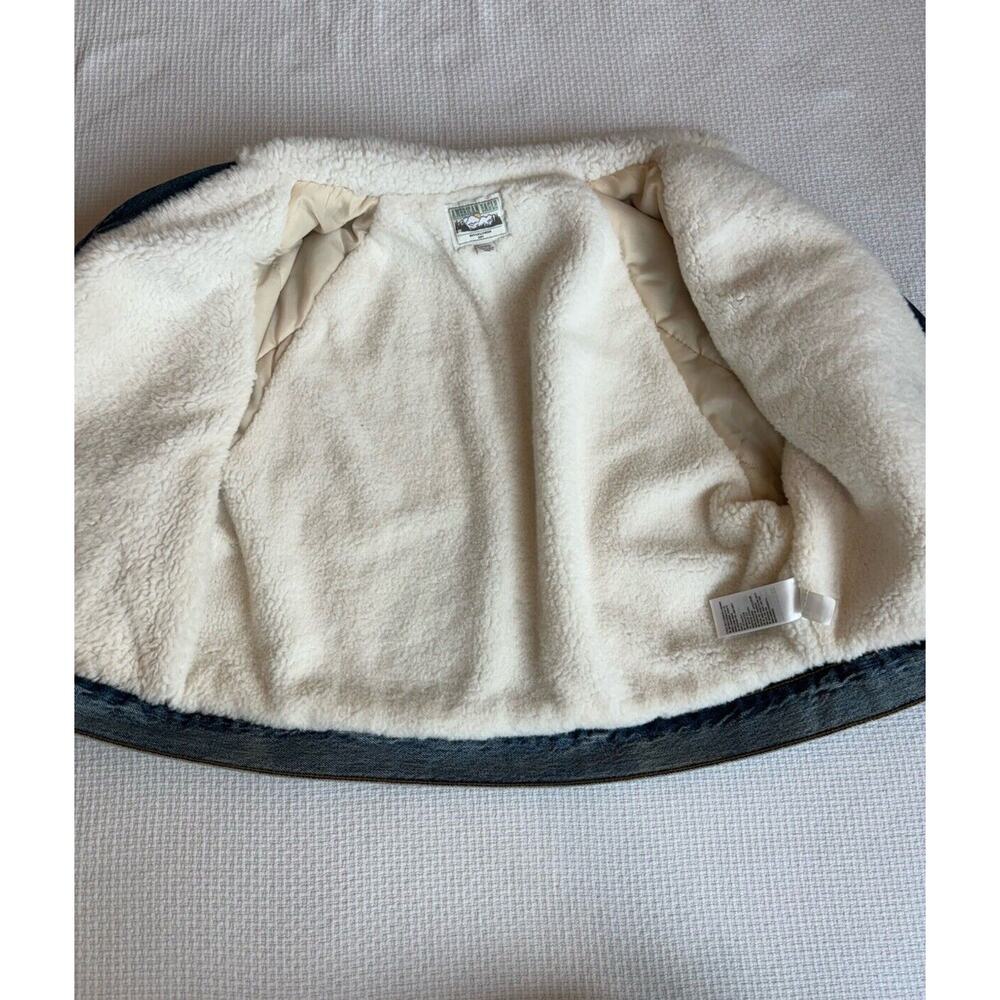 AE American Eagle Sherpa Lined Denim Jacket M oversized Cropped Trucker Preppy - Picture 5 of 8